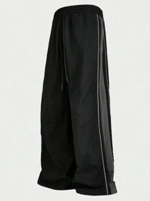 Manfinity VCAY 大码男士休闲宽松梭织长裤 - 黑色 - 查看 1