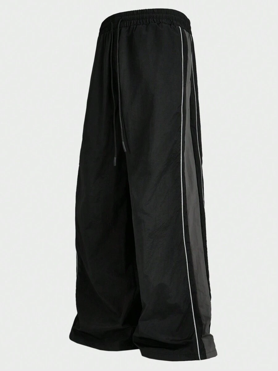 Manfinity VCAY 大码男士休闲宽松梭织长裤 - 黑色 - 查看 1