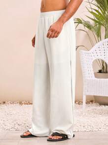 SHEIN X ELOISA & ORSON Manfinity VCAY Pantalones rectos informales de hombre de unicolor con cintura elástica y silueta holgada