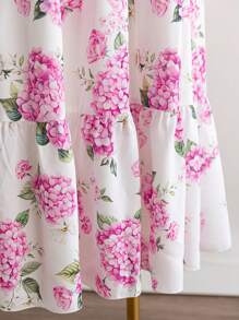 Dreamara Plus Size Women Vintage Purple & White Floral Print Ruffle Sleeve Elastic Waist Long Casual Vacation Dress, Back To School, Cute, Casual, Bachelorette Party, Summer - Multicolor - View 3