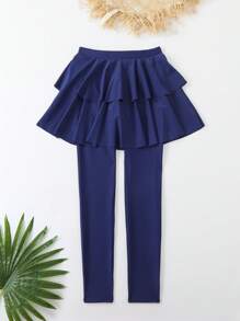 Swim Mulvari Women Spring Break Conservative Full Coverage Dark Blue Two-Layer Ruffle Cake Skirt Bikini Bottom For Summer Beach Vacation - Navy Blue - View 6