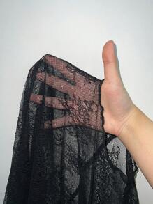 Lavishia Floral Lace Sheer Top Without Bra - Black - View 8