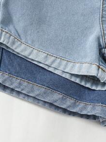 2pcs/Set Baby Girls' Casual Cute Style Blue Denim Washed Shorts - Blue - View 3