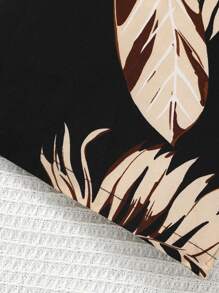 SHEIN Teen Girls Loose Fit Black & Beige Spaghetti Strap Palm Tree Print Jumpsuit, Comfy & Soft, Suitable For Spring/Summer, Valentine's Day, Vacation, Vintage, Beach, Sea