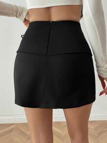 SHEIN Tall Solid Colour Lace-Up Detailed Skirt - Black - View 2