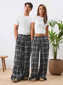 Manfinity INSISELF Unisex Casual Brushed Woven Mid-Rise Drawstring Wide-Leg Pants, Suitable For Daily Wear