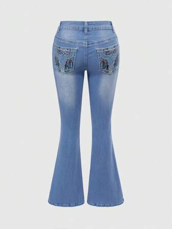 Hippie Jeans in stile cowgirl da donna, con ricami hippie