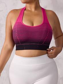 Easithlete Plus Size Women Seamless Striped Sports Bra - Multicolor - View 3