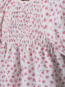 THE HAPPY LOOK Young Girls' Ditsy Floral Puff Sleeve Casual Shirt For Vacation