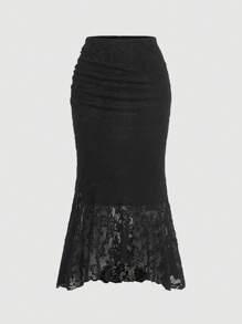 SHEIN MOD Black Lace Vest Fishtail Skirt Two-Piece Set Dreamy Formal Set,Prom Set,Cruise Women Outfits, Clothes,90s Outfit,Fall Sets,Korean Fashion,Corpse Bride,Bridesmaid Set,Dinner Outfit,Birthday Women Outfits,Homecoming,Ruffle Set,Renaissance