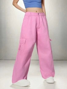 SHEIN Tall Damen Jeans in geradem Schnitt, Freizeithose, weiße Baumwollcargohose, lange Hose für Frauen, Denimjeans für große Frauen, Cargohose für Frauen, weite Jeans für Frauen