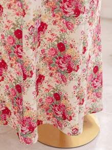 Soleia Vestido largo con estampado floral, mangas cortas de encaje y cintura ceñida, estilo romántico vintage, para mujer talla grande, primavera
