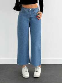RueChic CASUAL HIGH WAIST CROPPED STRAIGHT JEANS - Medium Wash - View 5
