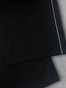 SHEIN EZwear Women Contrast Trim Drawstring Waist Wide Leg Sweatpants - Black - View 3