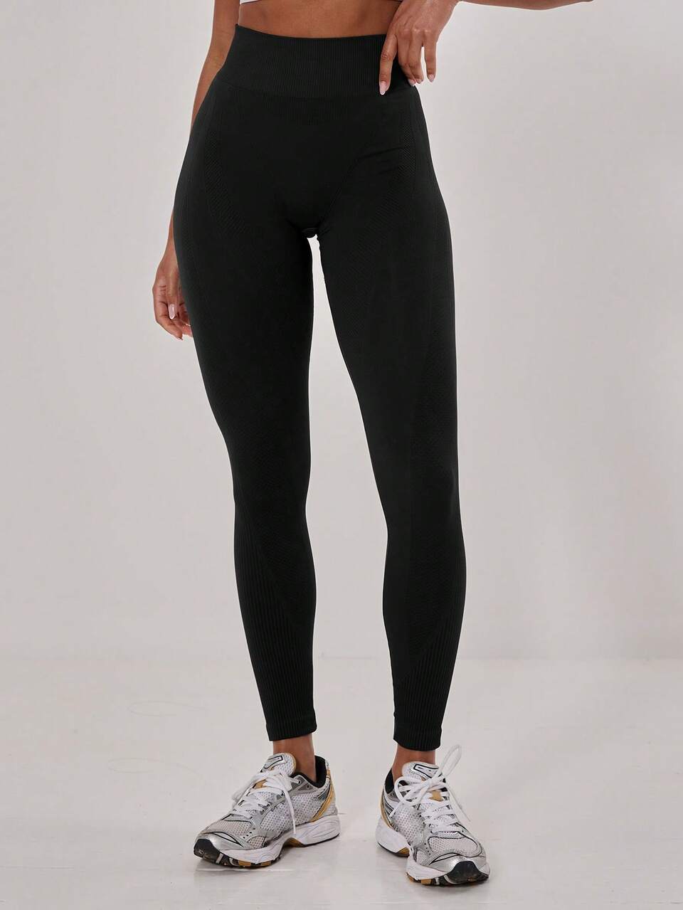 Active Black Ribbed Waist Seamless Leggings