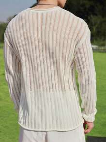 Manfinity CasualKnits Maglione casual da uomo a tinta unita, lavorato a maglia e traforato - Multicolore - Visualizzare 5