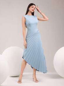 Modelyn Women's Loose Long Casual Dress, Minimalist & Fashionable For Everyday Wear - Blue - View 6