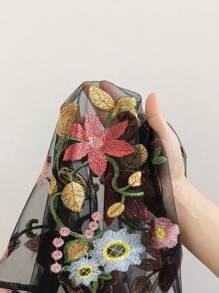 Soleia Plus Size Women's Summer Black Mesh Colorful Floral Embroidered Sheer Spring T-Shirt Top For Vacation - Multicolor - View 7