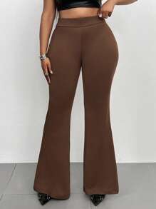 Maweii Plus Size Solid Color Simple Back Strap Leggings, Casual For Everyday Wear