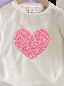 SHEIN Tween Girls Casual Minimalist Cartoon Pattern 2pcs/Set T-Shirt, Suitable For Summer - Multicolor - View 3