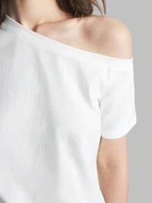 Ontre Women's Solid Color Asymmetric Collar Short Sleeve Casual T-Shirt, Summer