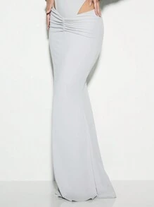 KIZN Elegante falda larga drapeada ajustada para fiesta de noche, boda, invitada,ocasión especial, hasta el suelo, elástica - Gris - Ver 6