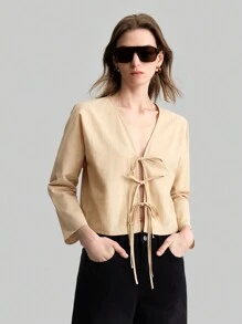 Ontre Camisa informal de mujer de unicolor con cordones