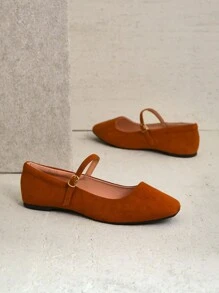 SHUZIA Giày bệt Mary Jane mũi vuông bằng vải sợi nhỏ thanh lịch dành cho nữ - Lạc đà - Xem 5