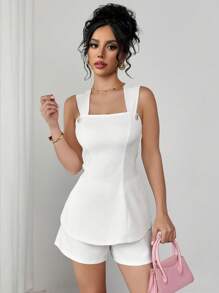 Chiquease Damen Weißes elegantes, vielseitiges 2-teiliges Tankset mit taillierter Schleifenrückendesign