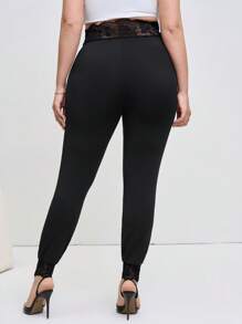 SHEIN Clasi Leggings noirs patchwork en dentelle à taille élastique pour femmes grandes tailles, tenues de sortie, Saint-Valentin, été/printemps, vintage, vêtements de travail pour femmes, style Old Money