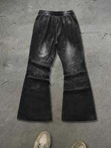 Men's Letter Print Drawstring Waist Sweatpants - Black - View 2
