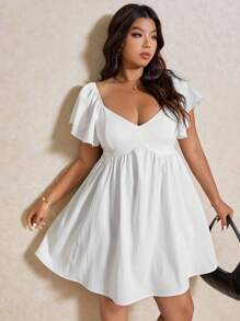 Elaquor Plus Size Solid Color Lace-Up Backless Casual Dress