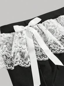 ROMWE Street Life Conjunto de 2 piezas de top de manga corta con cuello en V y estampado de carta y shorts de estilo casual de ballet multicapa con lazo para niña atlética - Negro - Ver 6