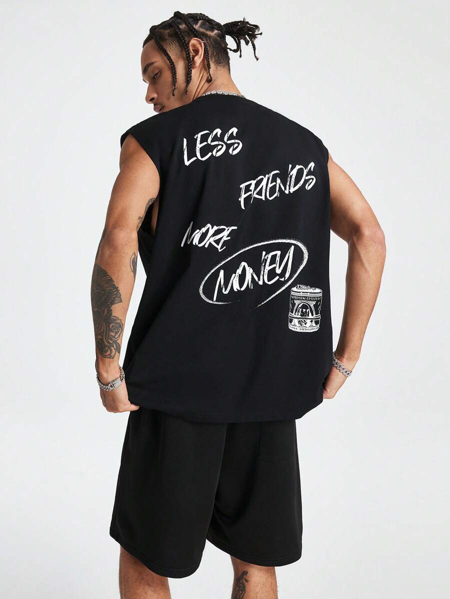 Manfinity NXTstreet Conjunto de camisetas de punto holgadas con estampado de letras inglesas para hombre - Negro - Ver 1