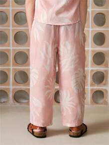 Young Boys Vacation Leaf Print Loose Pants - Multicolor - View 2