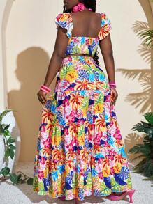 Slaydiva Bộ 2 áo và chân váy in hoa cho nữ, trang phục thường ngày ngày lễ - Nhiều màu - Xem 2