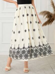 Lacomfia Women's Casual Floral Print Long Skirt For Vacation Fall Cloth For Women - Apricot - View 4