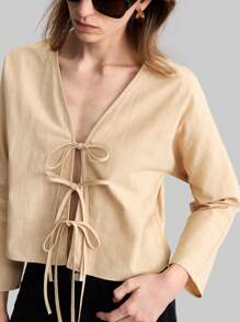 Ontre Camisa informal de mujer de unicolor con cordones