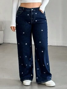 RueChic Plus High Waist Shiny Detailed Straight Jean - Dark Wash - View 3