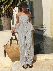 Livesso New Spring Style Summer Beach Resort Casual Striped Women 2pcs Set Lounge Sets For Women Short Sets For Women - Navy Blue - View 6