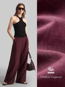 Ontre Pantalones casuales sueltos de mujer de organza y angora roja, moda minimalista, para uso diario, primavera/verano - Café integral - Ver 2