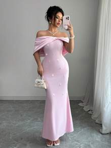 Rafferiza Women's Satin Dress With Large Bow Decor Bustier - Baby Pink - View 7
