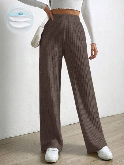 SHEIN EZwear Versatile Solid Color High Waist Straight-Leg Casual Pants