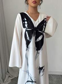 Yasmyna Vestido de manga larga holgado con estampado tejido, estilo árabe, modesto, para mujer - Negro - Ver 6