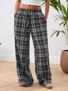 Manfinity INSISELF Unisex Casual Brushed Woven Mid-Rise Drawstring Wide-Leg Pants, Suitable For Daily Wear
