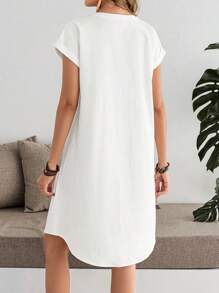 EMERY ROSE Women's Solid V-Neck Short Sleeve Casual Mid-Length Dress - White - View 2