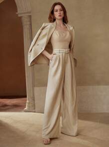 MOTF PREMIUM LINEN CONTRAST TRIM SUIT PANTS - Khaki - View 3