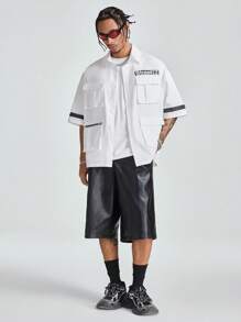 Manfinity VCAY Men's Loose Woven Printed English Letter Short Sleeve Shirt