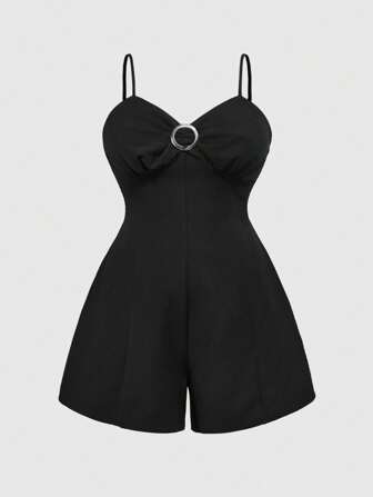 J-Fashion جمبسوت واسعة الحجم مزينة بزر معدني أنيق لعطلة الربيع