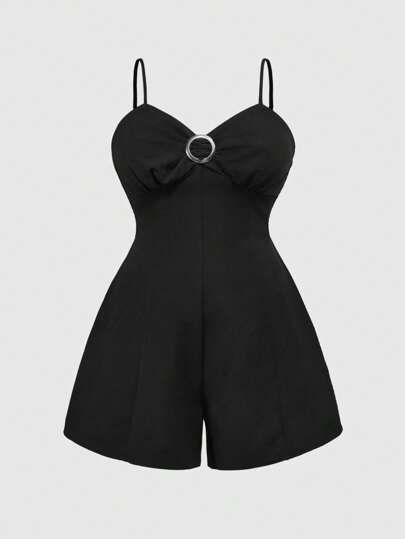 ROMWE J-Fashion 大码金属纽扣装饰优雅春假连体裤